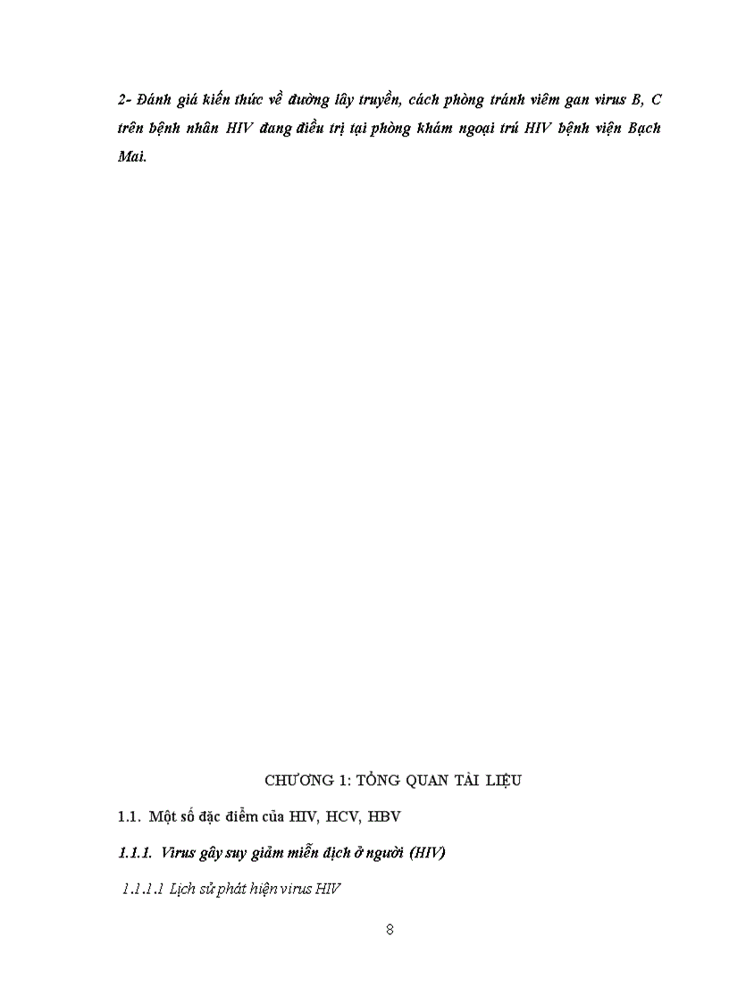 image for page Tìm hiểu tỷ lệ đồng nhiễm HBV HCV và kiến thức về bệnh viêm gan virut B C trên bệnh nhân HIV AIDS điều trị tại phòng khám ngoại trú HIV bệnh viện Bạch Mai