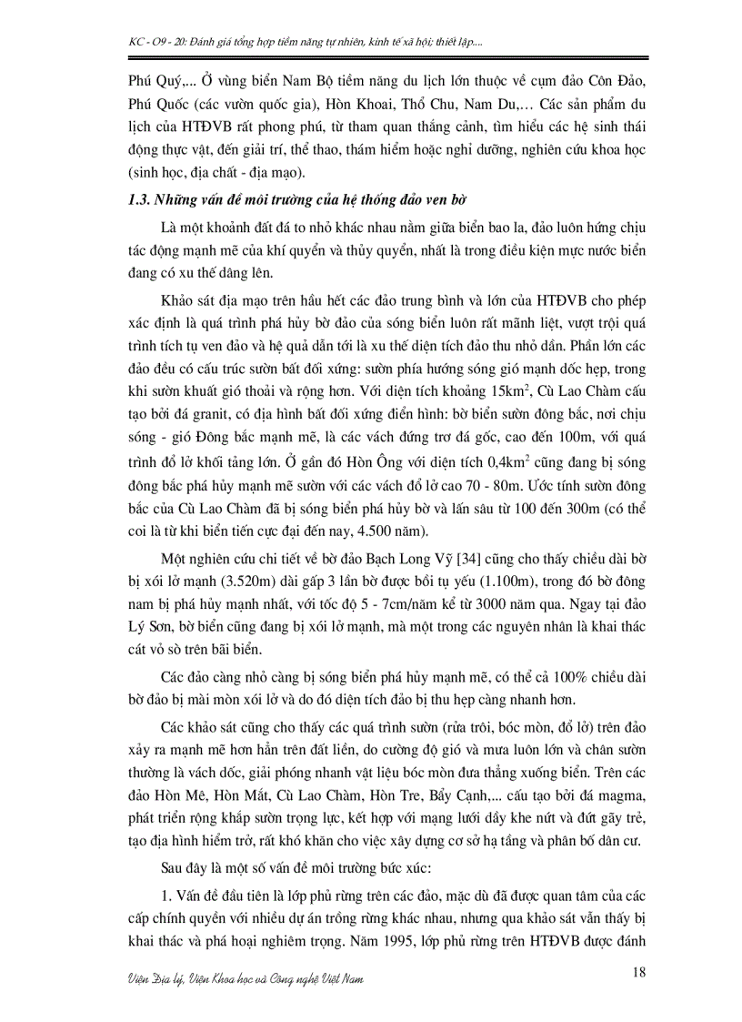 image for page Đánh giá tổng hợp tiềm năng tự nhiên kinh tế xã hội Thiết lập cơ sở khoa học và các giải pháp phát triển Kinh tế Xã hội bền vững cho một số huyện đảo