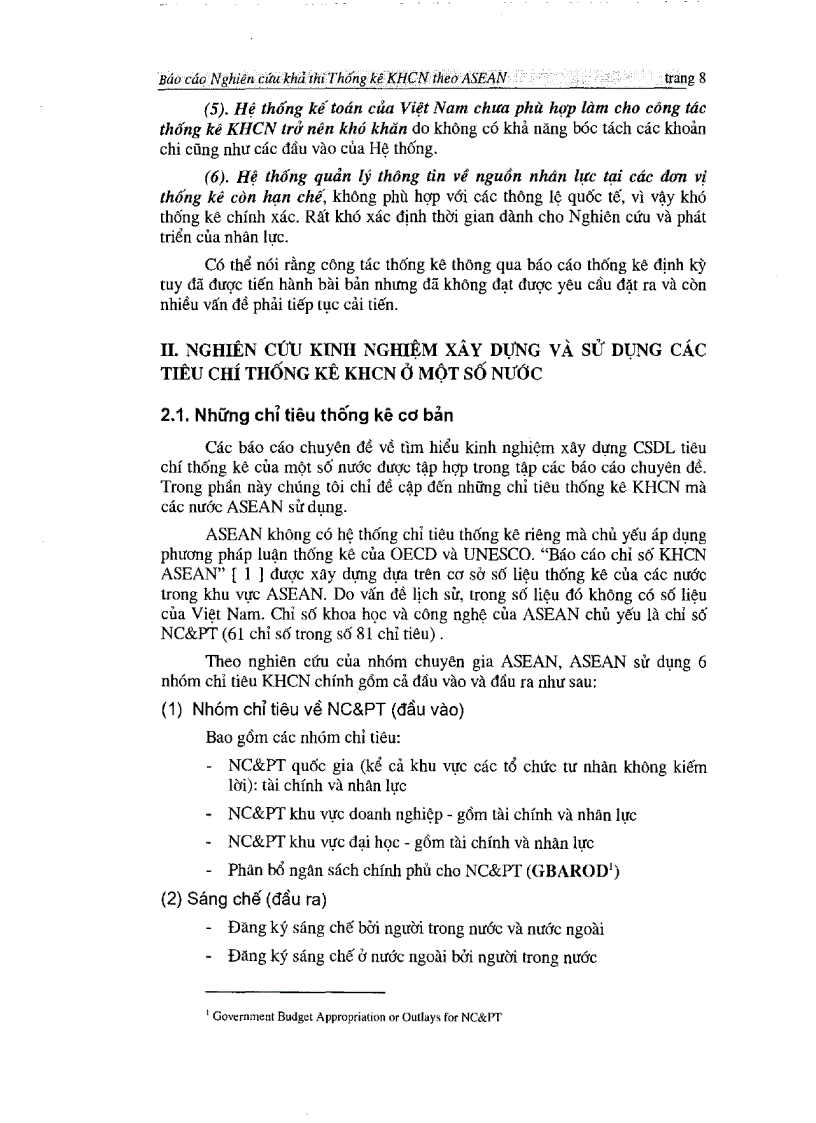 image for page Nghiên cứu khả thi xây dựng cơ sở dữ liệu tiêu chí thống kê khoa học và công nghệ theo yêu cầu của Asian