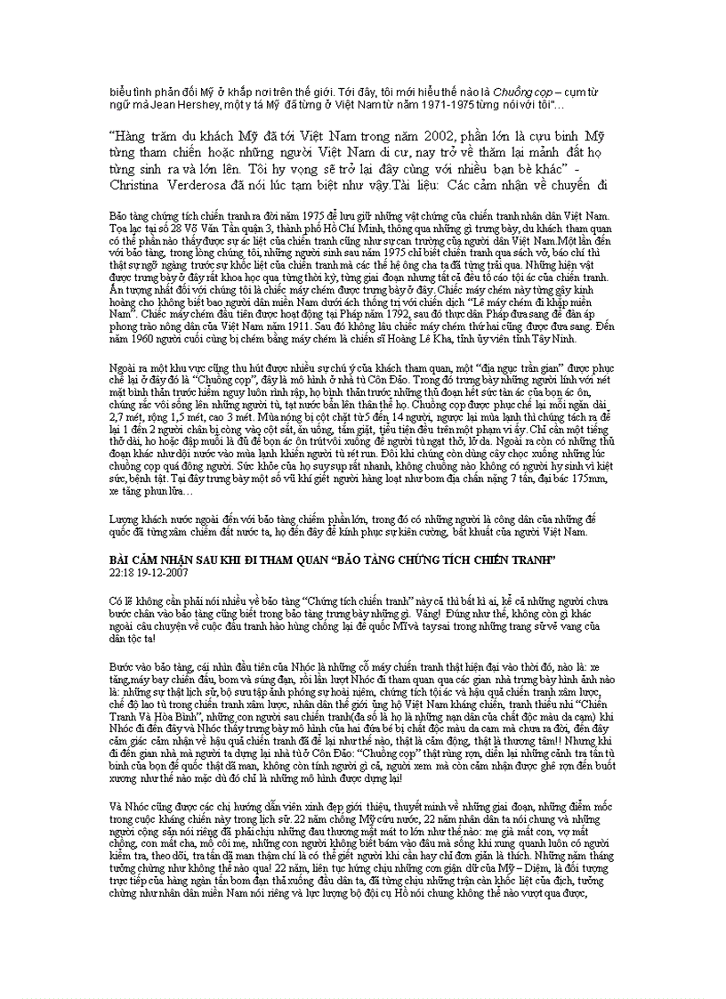 image for page Cảm nhận sau chuyến tham quan thực tế tại Qảo Tàng Chứng Tích Chiến Tranh