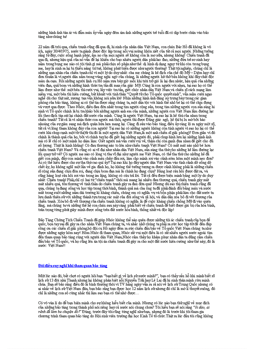 image for page Cảm nhận sau chuyến tham quan thực tế tại Qảo Tàng Chứng Tích Chiến Tranh