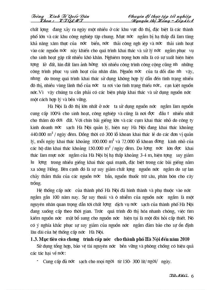 Bước đầu nghiên cứu về tính hiệu quả của dự án cấp nước sạch cho thành phố Hà Nội từ nguồn nước sông đà