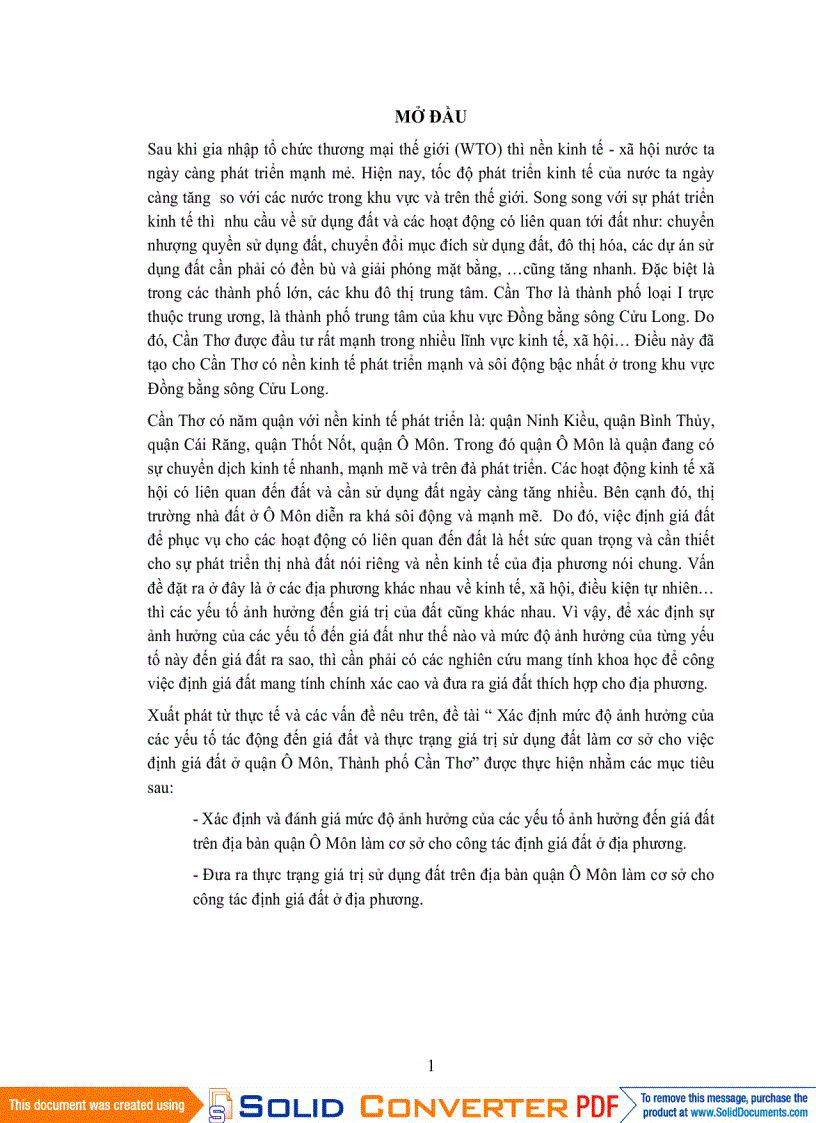 image for page Xác định mức độ ảnh hưởng của các yếu tố tác động đến giá đất và thực trạng sử dụng đất làm cơ sở cho việc định giá đất ở quận ô môn thành phố cần thơ