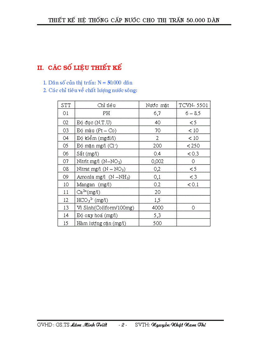 Thiết kế hệ thống cấp nước cho thị trấn 50 000 dân thuyết minh