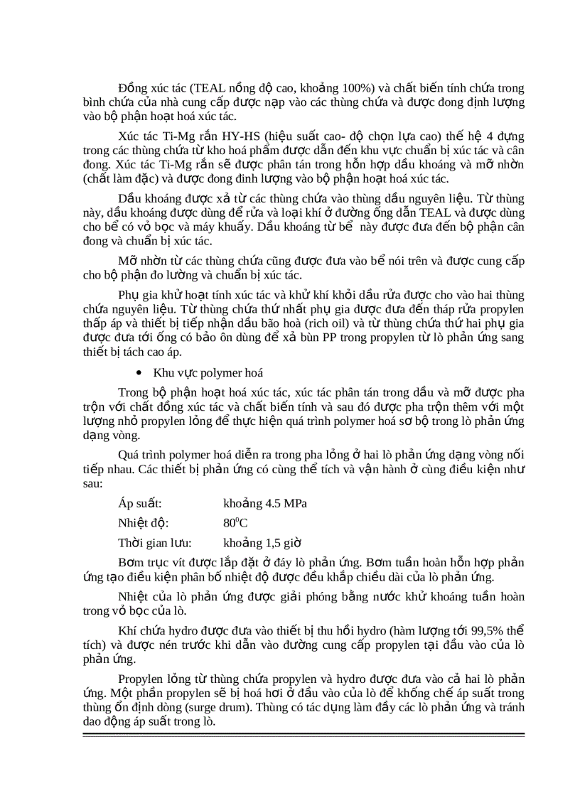 image for page Công nghệ sản xuất Polypropylen Mô phỏng động quá trình bằng Phần mềm HYSYS