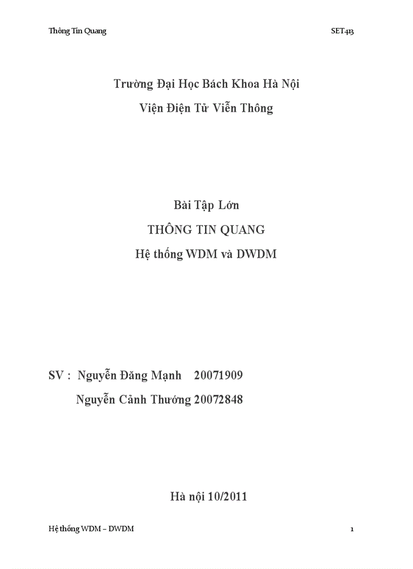 image for page Hệ thống WDM và DWDM