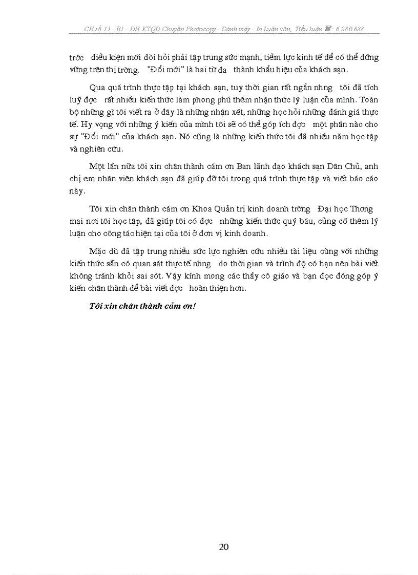 image for page Báo cáo thực tập tại Khách sạn dân chủ