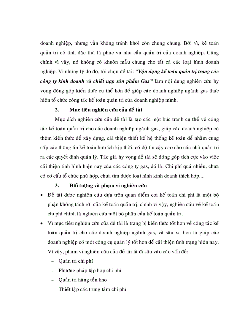 Vận dụng kế toán quản trị trong các công ty kinh doanh và chiết nạp sản phẩm Gas