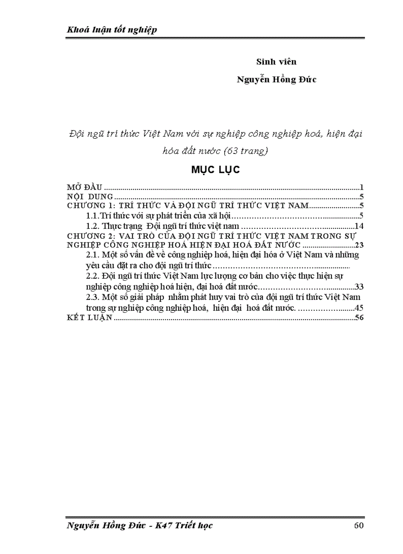 image for page Tiểu luận Đội ngũ trí thức Việt Nam với sự nghiệp công nghiệp hoá hiện đại hóa đất nước