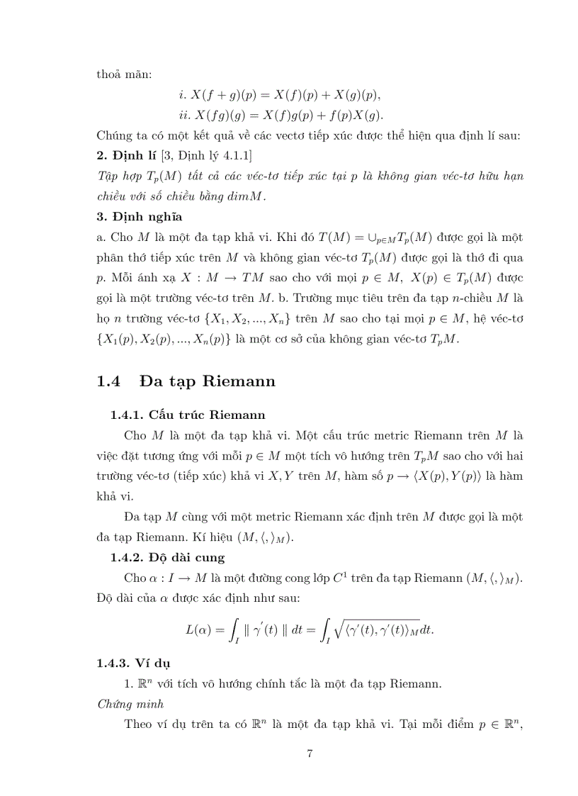 image for page Luận văn tốt nghiệp ĐHSP cấu trúc đa tạp RIEMANN của nửa không gian trên