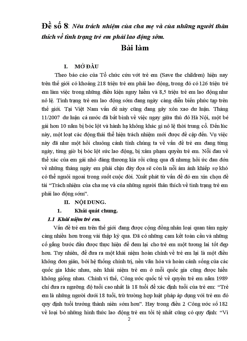 image for page Bài tập lớn hôn nhân đề 8 nêu trách nhiệm của cha mẹ và của những người thân thích về tình trạng trẻ em phải lao động sớm