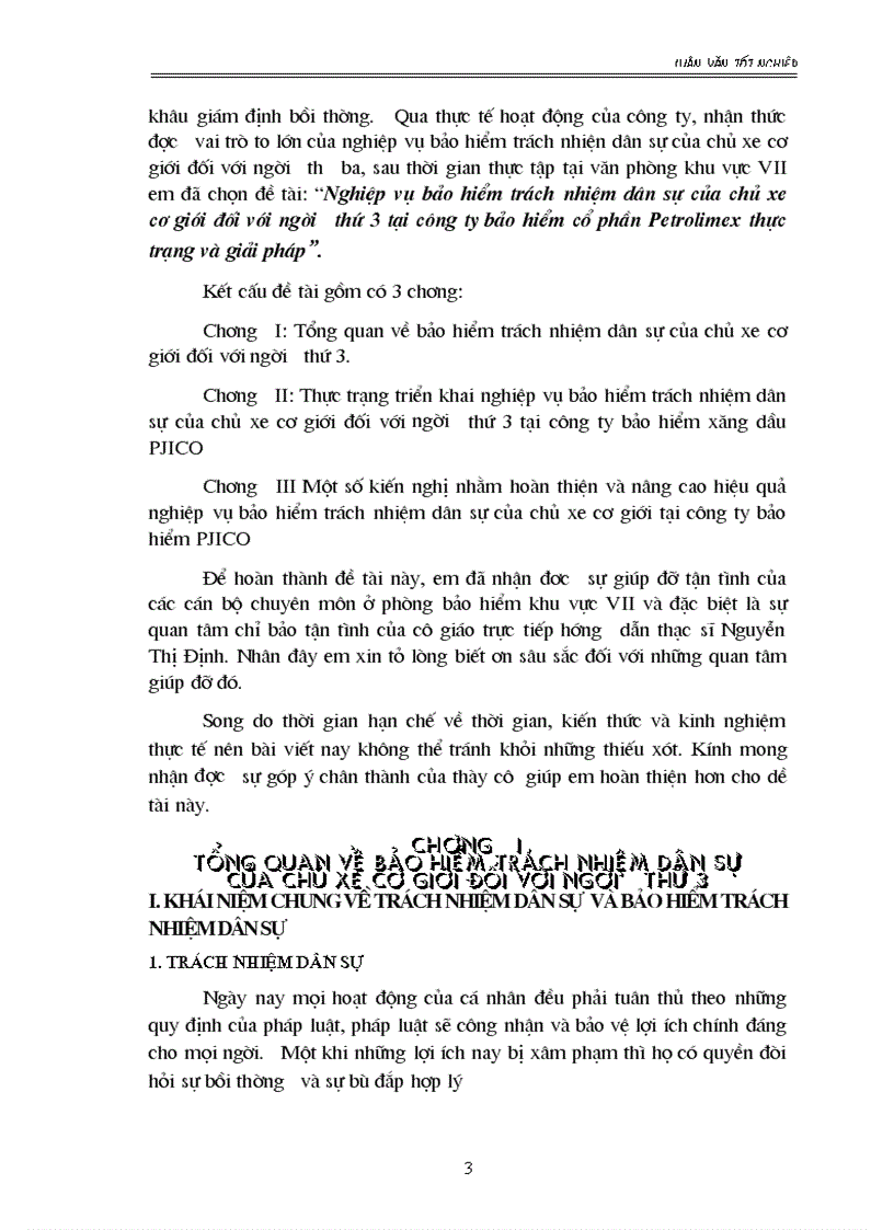 Nghiệp vụ bảo hiểm trách nhiệm dân sự của chủ xe cơ giới đối với người thứ 3 tại công ty bảo hiểm cổ phần Petrolimex thực trạng và giải pháp