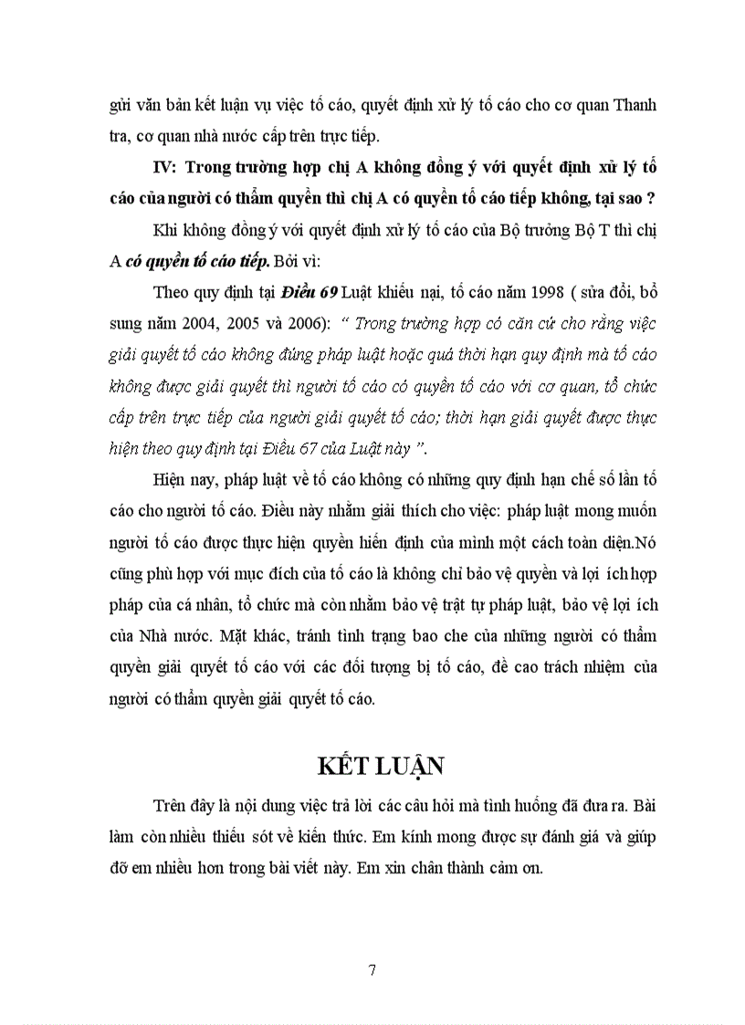 image for page Tình huống bài tập học kỳ Luật Thanh tra và giải quyết khiếu nại tố cáo