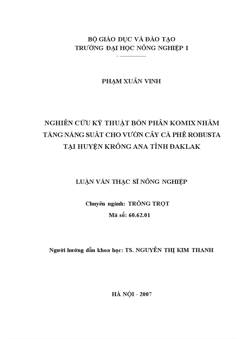 image for page Luận văn thạc sỹ Nghiên cứu kỹ thuật bón phân KOMIX nhằm tăng năng suất cho cây cà phê Robusta tại Huyện Krông Ana tỉnh ĐakLak