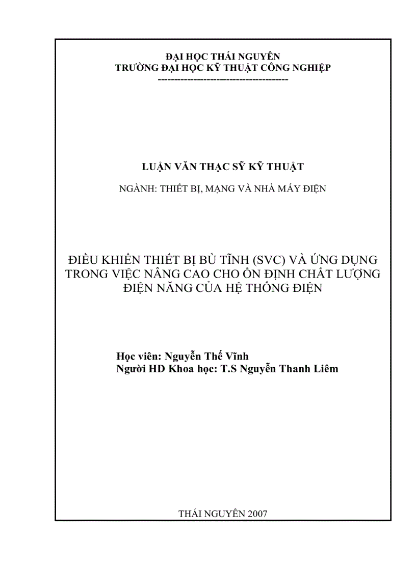 image for page Điều khiển thiết bị bù tĩnh svc và ứng dụng trong việc nâng cao cho ổn định chất lượng điện năng của hệ thống điện