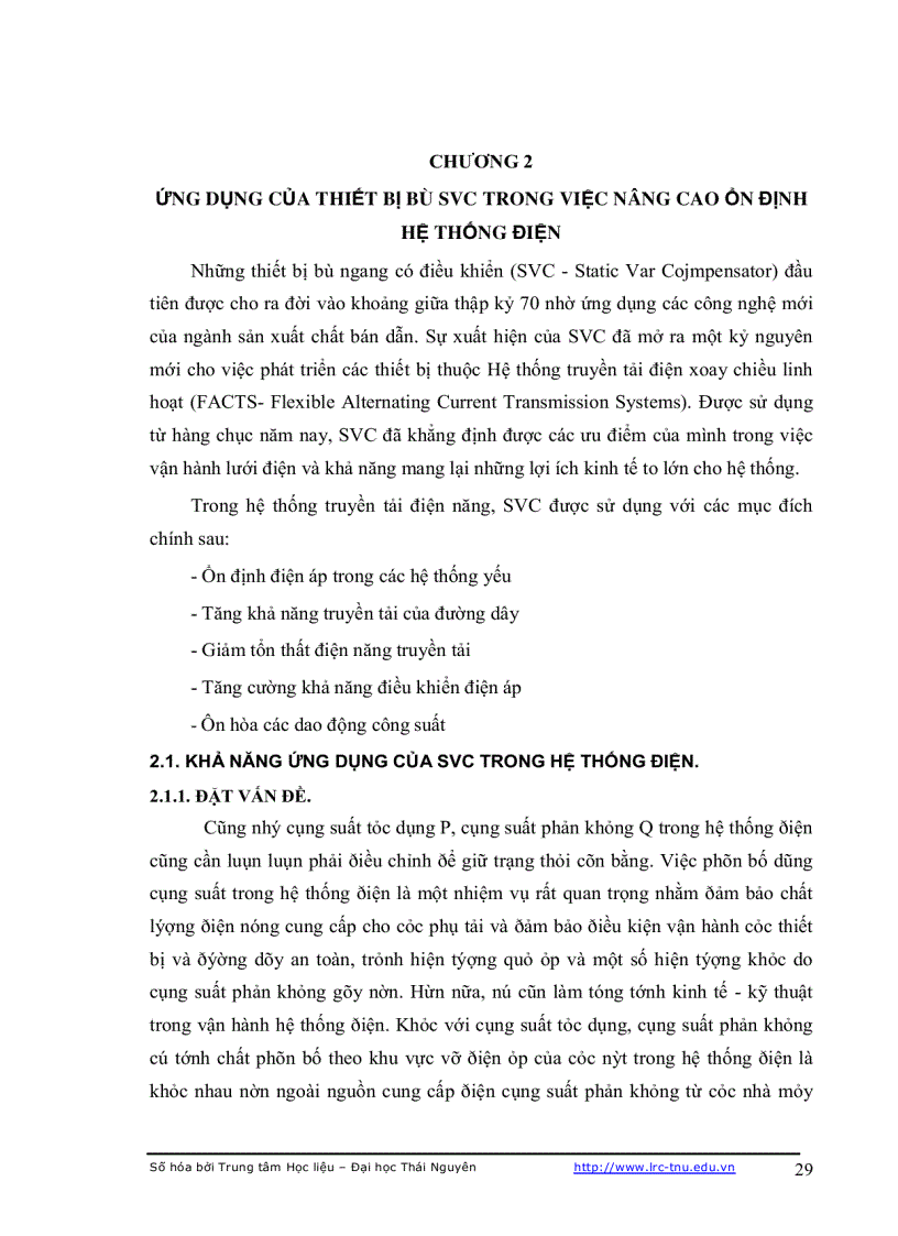 image for page Điều khiển thiết bị bù tĩnh svc và ứng dụng trong việc nâng cao cho ổn định chất lượng điện năng của hệ thống điện
