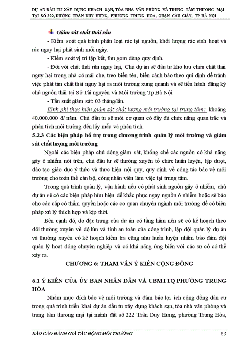 image for page Đánh giá tác động môi trường dự án đầu tư xây dựng khách sạn tòa nhà văn phòng và trung tâm thương mại tại số 222 đường trần duy hưng phương trung hòa quận cầu giấy tp hà nội