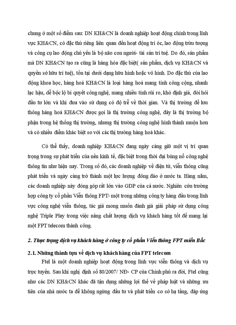 image for page Nâng cao chất lượng dịch vụ khách hàng của công ty cổ phần Viễn Thông FPT miền Bắc FPT telecom thông qua công nghệ Triple Play