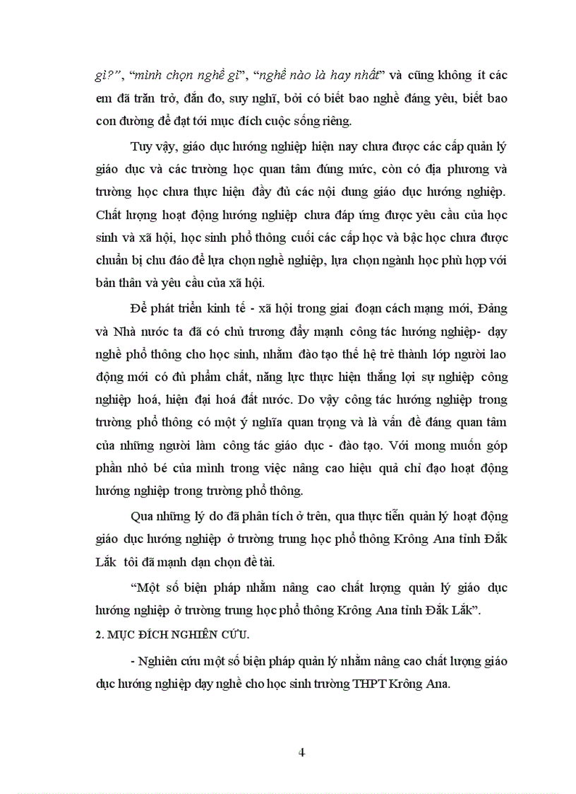 Một số biện pháp nhằm nâng cao chất lượng quản lý giáo dục hướng nghiệp ở trường trung học phổ thông Krông Ana tỉnh Đắk Lắk