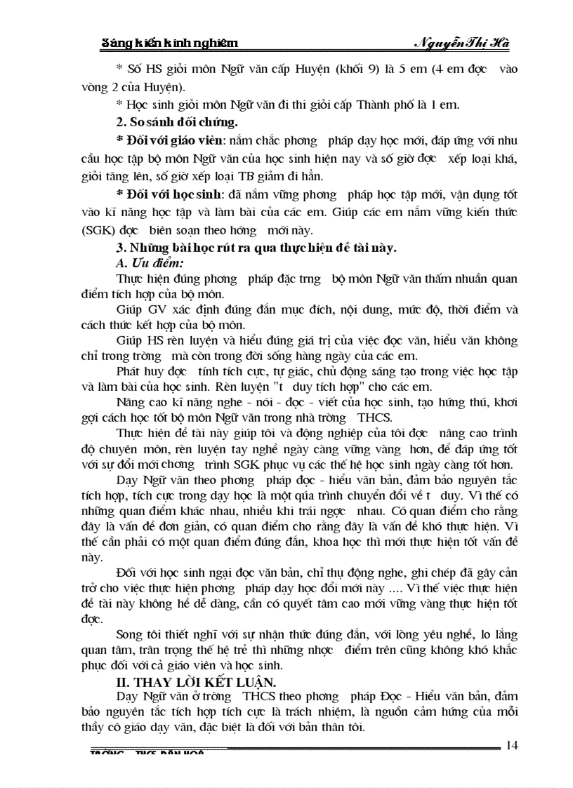 image for page Dạy ngữ văn ở trường THCS theo phương pháp Đọc Hiểu văn bản đảm bảo nguyên tắc tích hợp tích cực trong dạy học