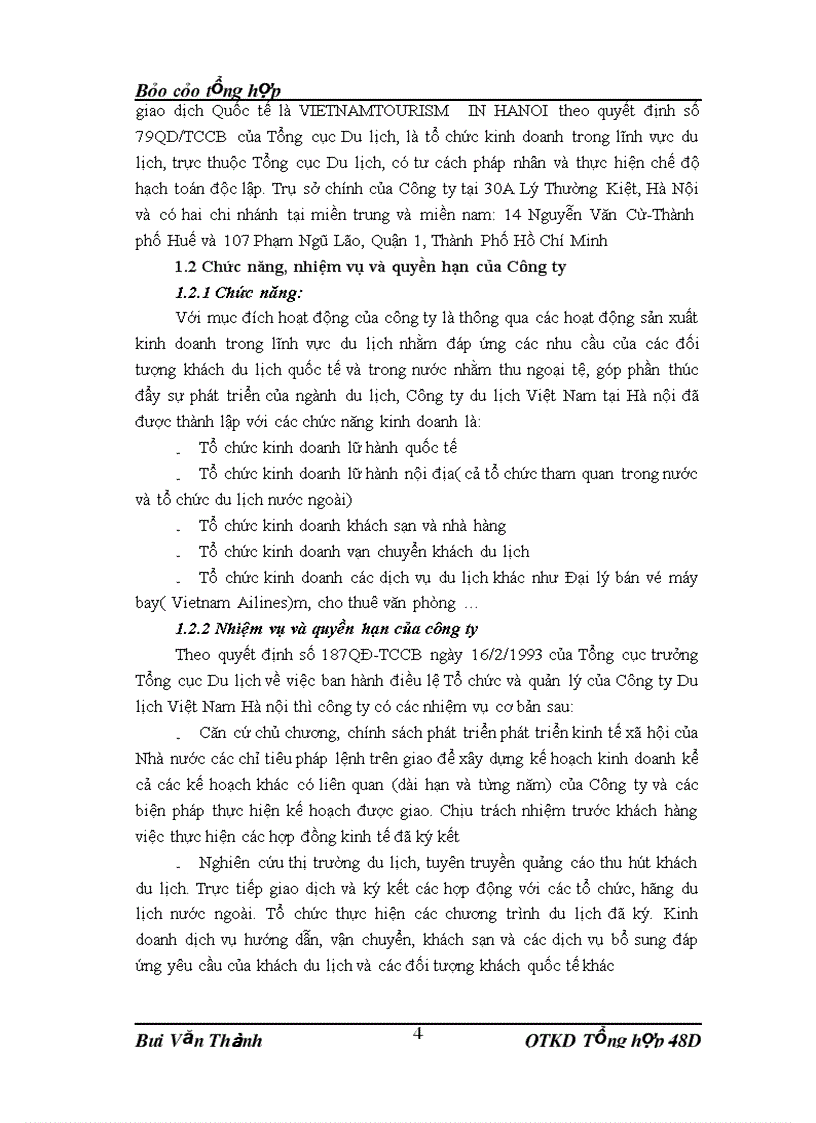 Cơ cấu tổ chức và đánh giá kết quả hoạt động kinh doanh của Công ty Cổ phần Du lịch Việt Nam Hà Nội
