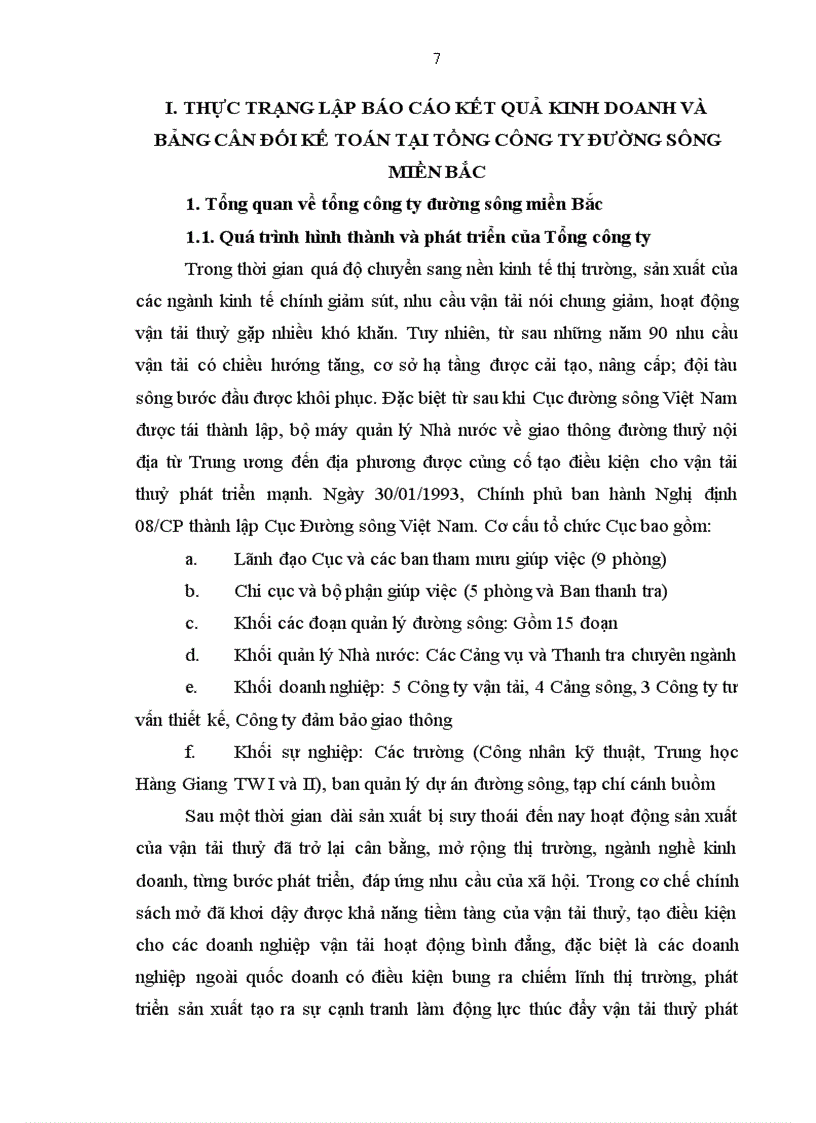 image for page Thực trạng Hoàn thiện lập Bảng cân đối kế toán và Báo cáo kết quả hoạt động kinh doanh tại Tổng công ty đường sông miền Bắc