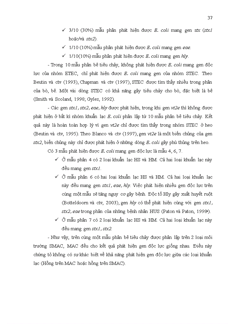 image for page Ứng dụng kỹ thuật multiplex pcr để phát hiện các gen độc lực của vi khuẩn escherichia coli phân lập từ phân bò phân heo tiêu chảy và thịt bò