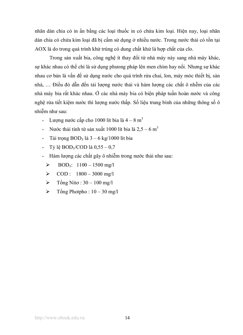 image for page Tính toán và thiết kế hệ thống xử lý nước thải nhà máy bia bằng phương pháp sinh học lưu lượng 2000 m3 ngày đêm