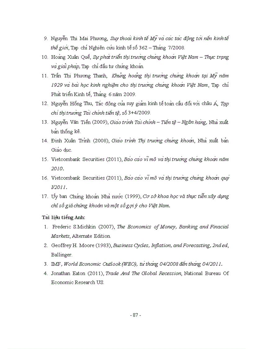 image for page Phân tích ảnh hưởng của suy thoái kinh tế thế giơ i đến thị trường chứng khoán Việt Nam từ năm 2009 tới na