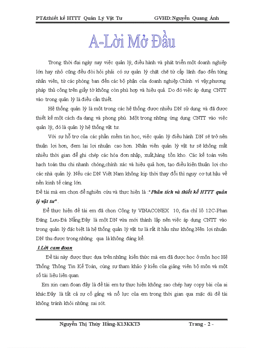 image for page Phân tích và thiết kế hệ thống thông tin quản lý vật tư tại Công ty VINACONEX 10