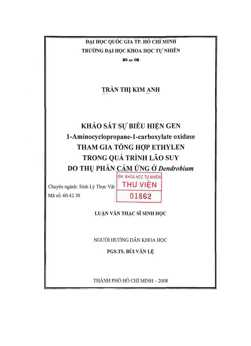 image for page Khảo sát biểu hiện gen 1 Aminocyclopropane 1 carboxylate oxidase tham gia tổng hợp ETHYLEN trong quá trình lão suy do thụ phấn cảm ứng Dendrobium