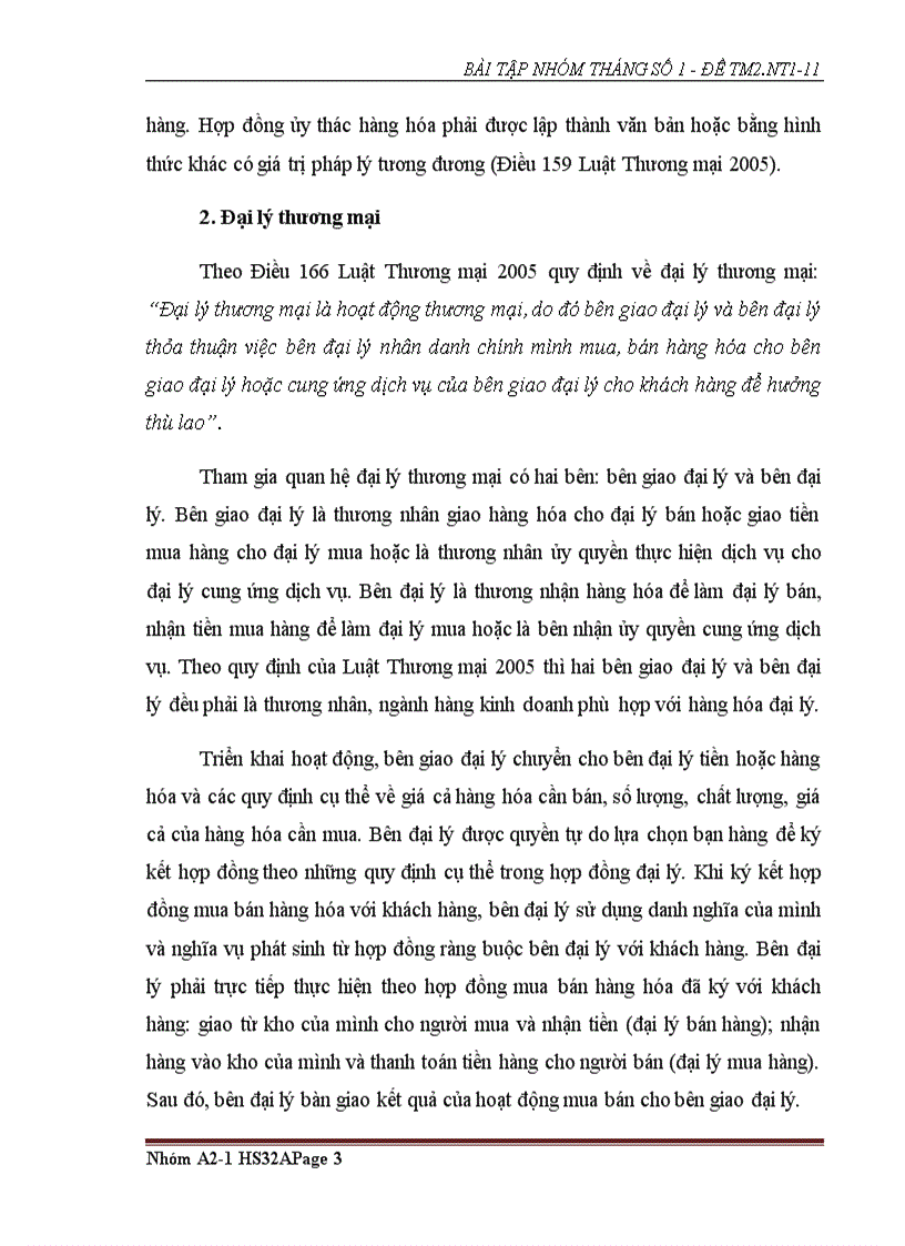 Bài tập về ủy thác mua bán hàng hóa và đại lý thương mại bài tập nhóm luật thương mại 2
