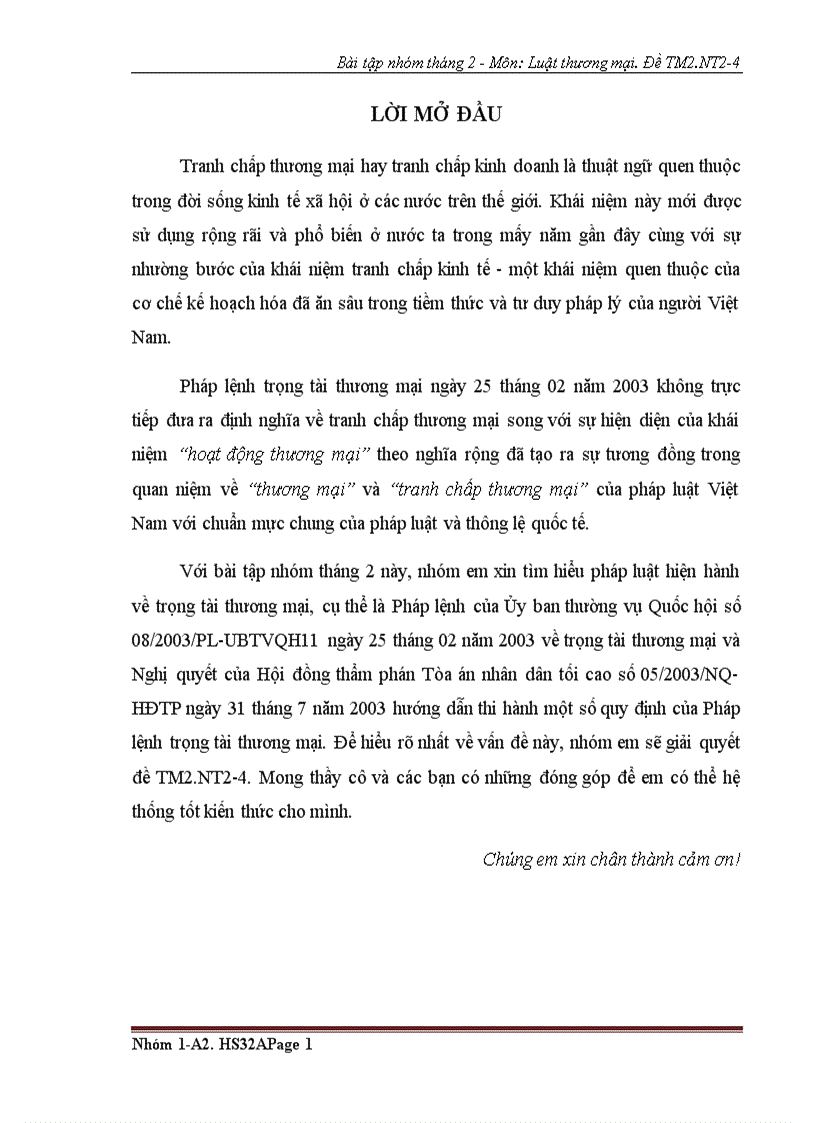 image for page Bài tập nhóm số 2 luật thương mại 2 về tranh chấp thương mại