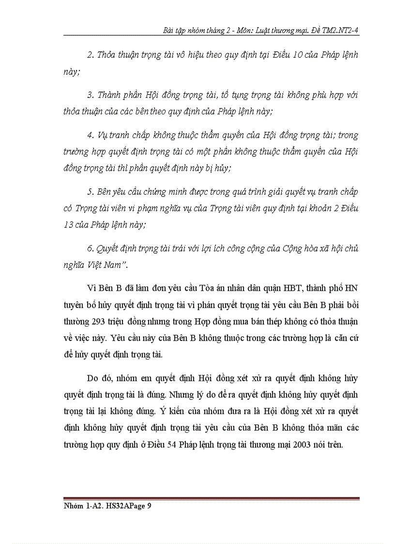 image for page Bài tập nhóm số 2 luật thương mại 2 về tranh chấp thương mại