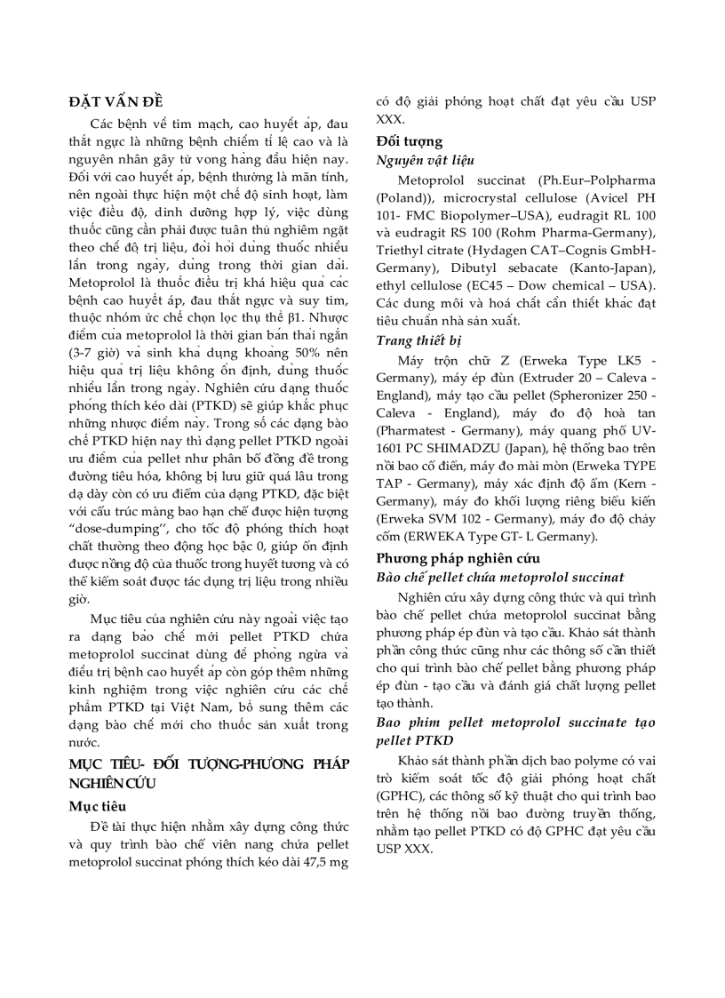 Nghiên cứu bào chế viên nang chứa pellet metoprolol succinat phóng thích kéo dài 47 5 mg