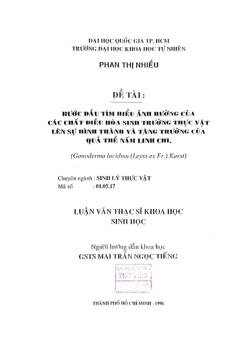 image for page Bước đầu tìm hiểu ảnh hưởng của các chất điều hòa sinh trưởng thực vật lên sự hình thành và tăng trưởng của quả thể nấm linh chi