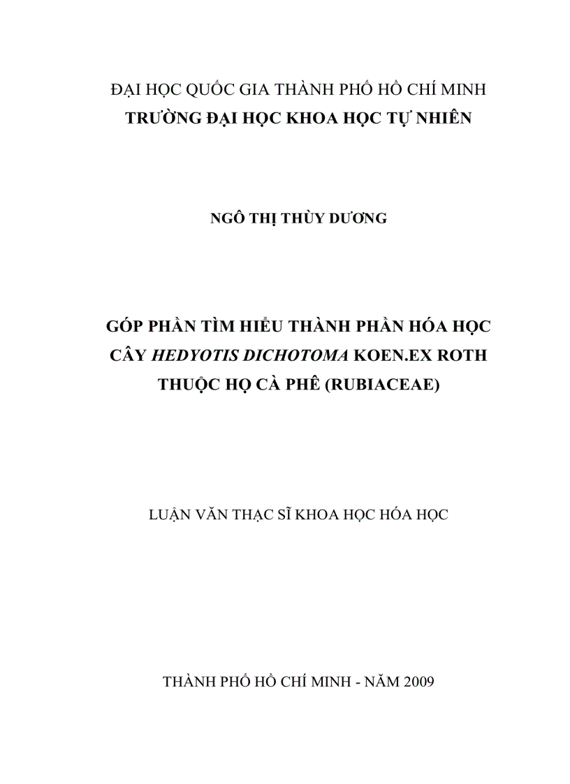 Góp phần tìm hiểu thành phần hóa học cây hedyotis dichotoma koen ex roth thuộc họ cà phê rubiaceae