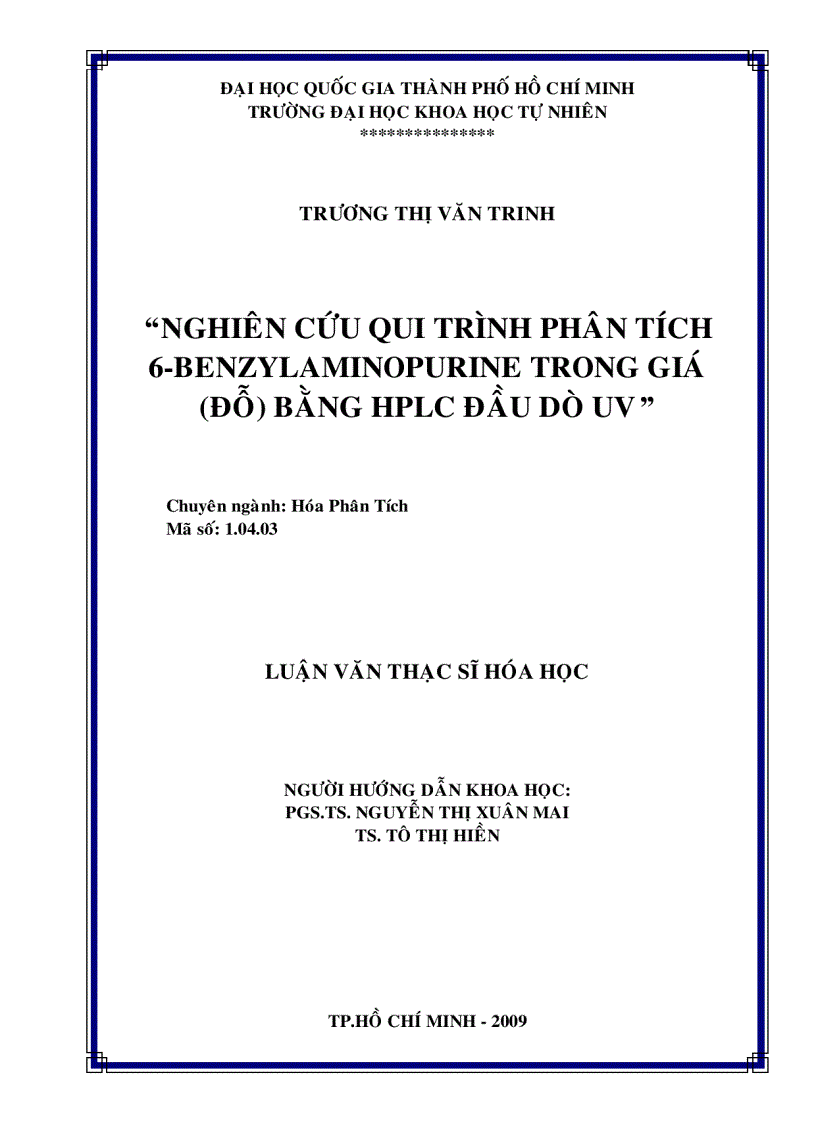 image for page Nghiên cứu quy trình phân tích 6 benzylamionpurine trong giá đỗ bằng hplc đầu dò uv