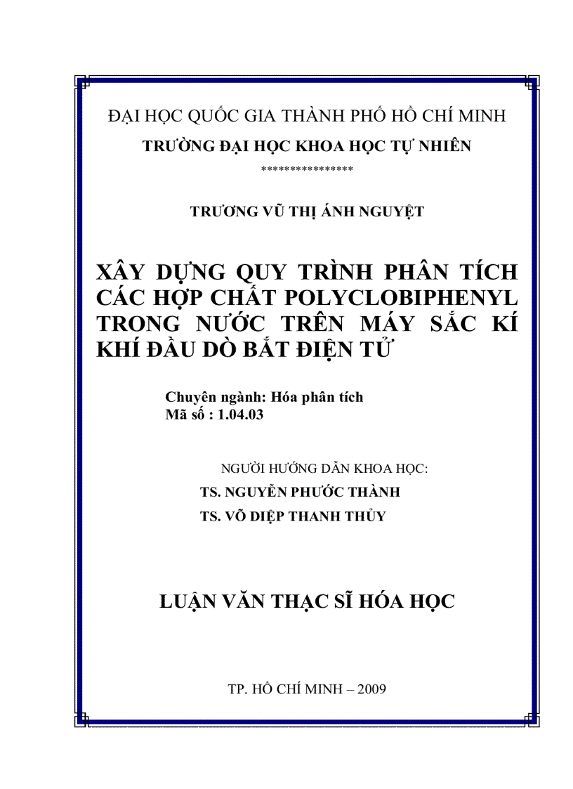 Xây dựng quy trình phân tích các hợp chất polyclobiphenyl trong nước trên máy sắc kí khí đầu dò bắt điện tử