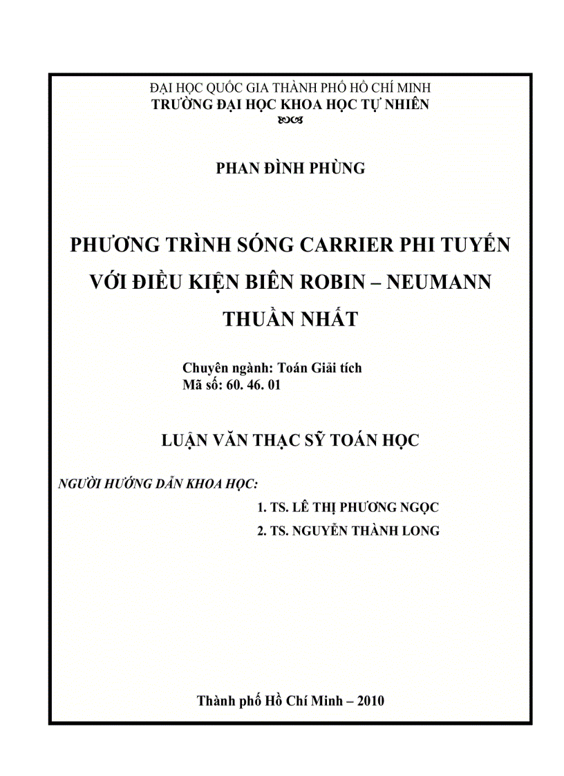 Phương trình sóng carrier phi tuyến với điều kiện biên robin naumann thuần nhất