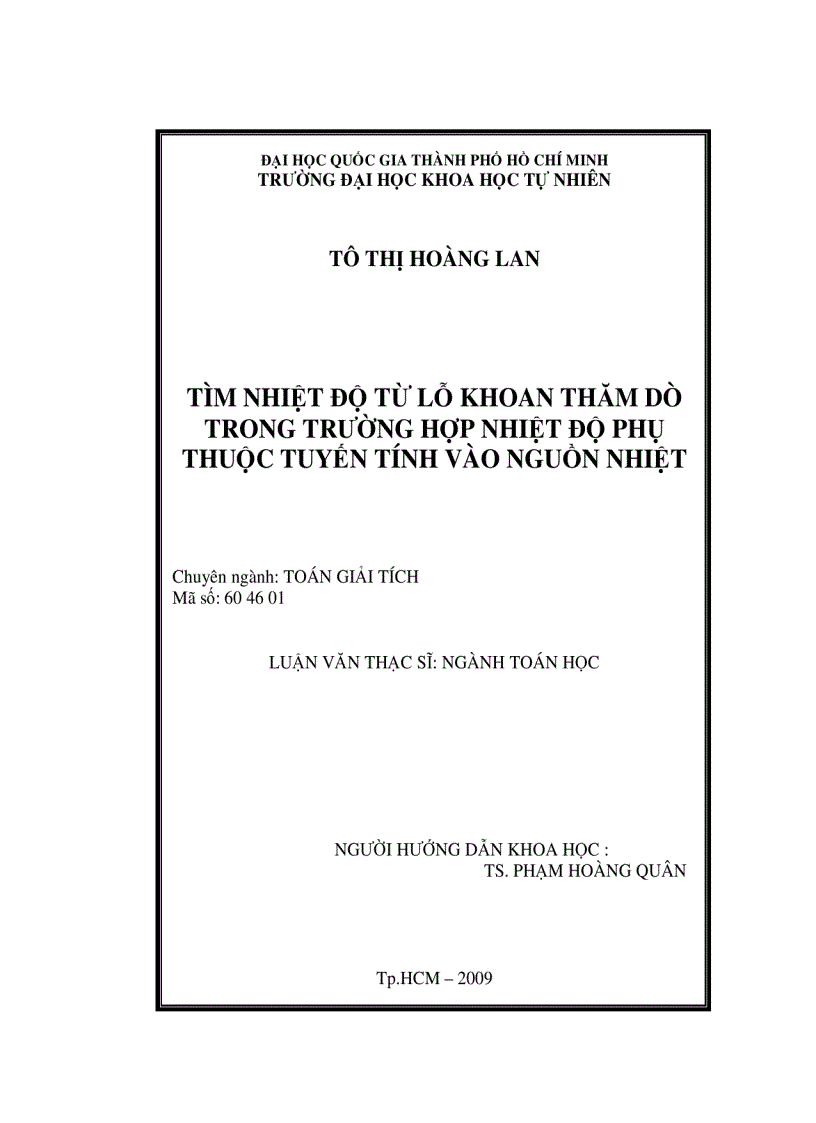image for page Tìm nhiệt độ từ lỗ khoan thăm dò trong trường hợp nhiệt độ phụ thuộc tuyến tính vào nguồn nhiệt