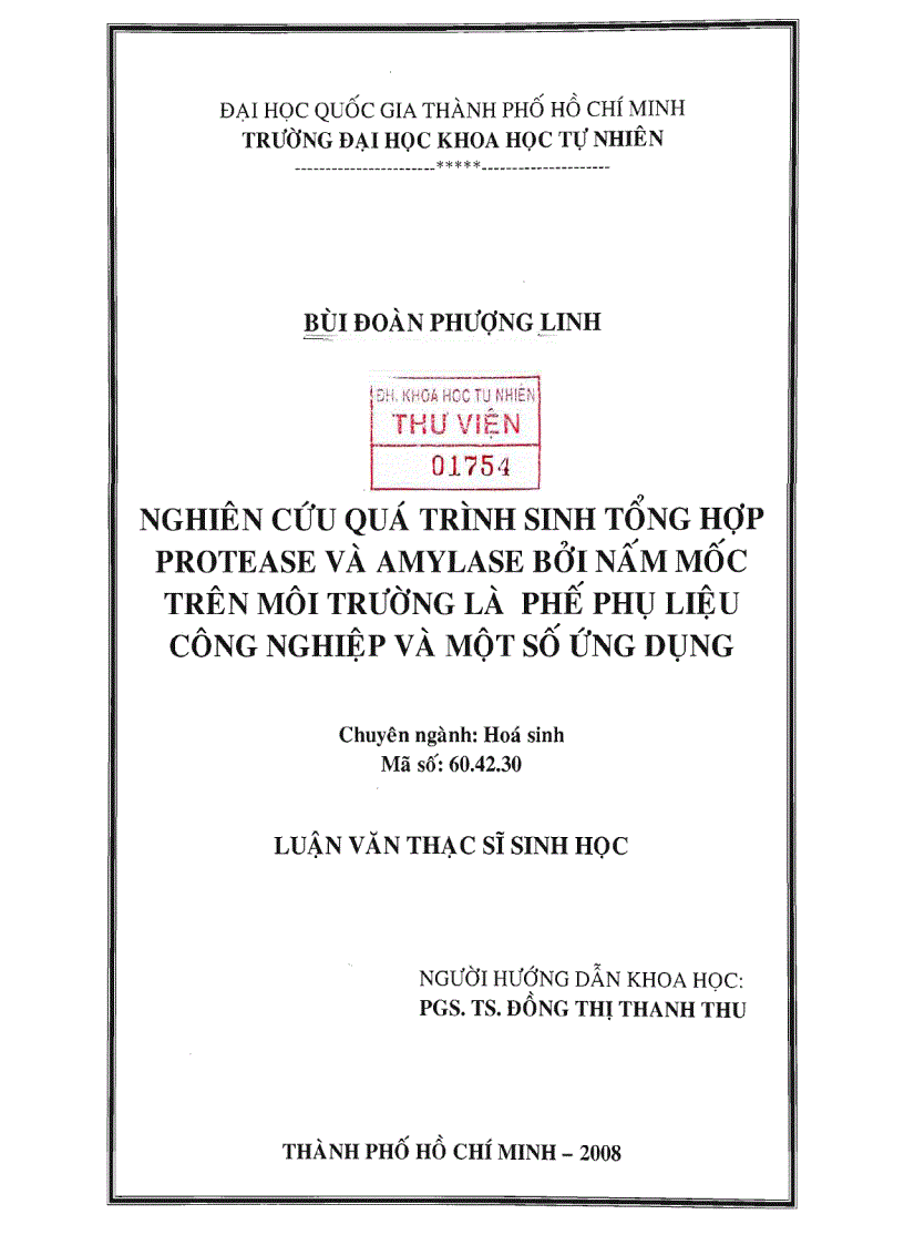 image for page Nghiên cứu quá trình sinh tổng hợp protease và amylase bởi nấm mốc trên môi trường là phế phụ liệu công nghiệp và một số ứng dụng