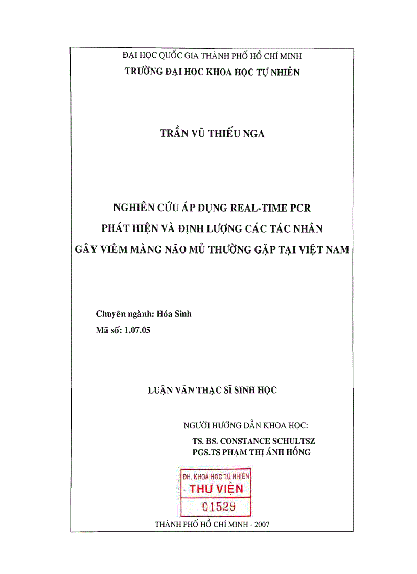 image for page Nghiên cứu áp dụng real time pcr phát hiện và định lượng các tác nhân gây viêm màng não mủ thường gặp tại việt nam