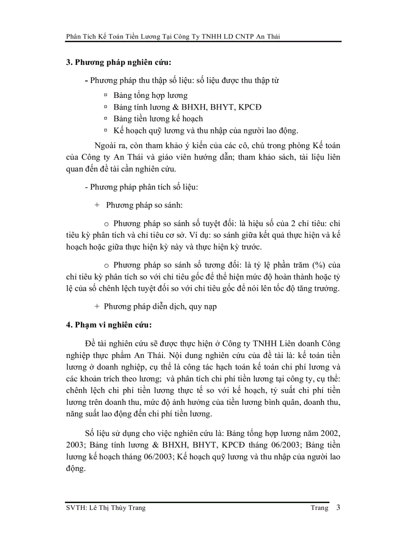 Luận văn đề tài Phân tích Kế Toán Tiền Lương tại Công Ty TNHH LD CNTP An Thái