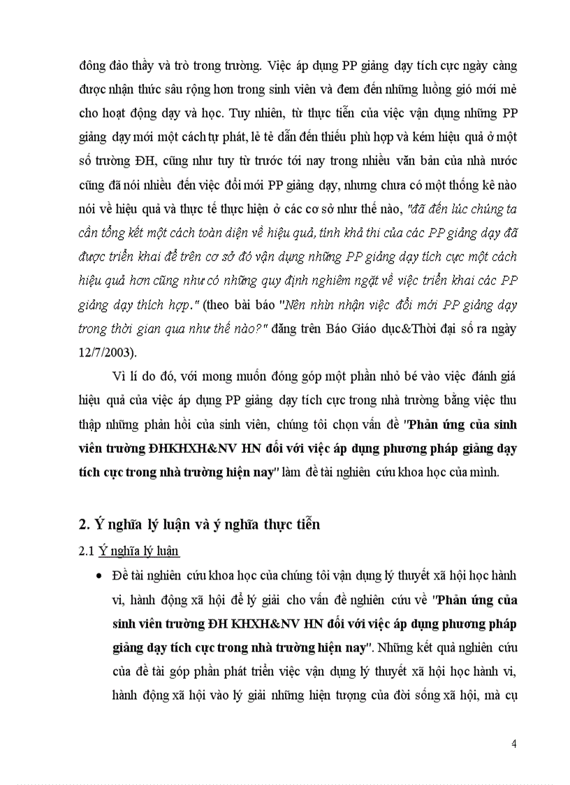 image for page Đề tài Phản ứng của sinh viên trường ĐH KHXH NV đối với việc áp dụng phương pháp giảng dạy tích cực trong nhà trường hiện nay