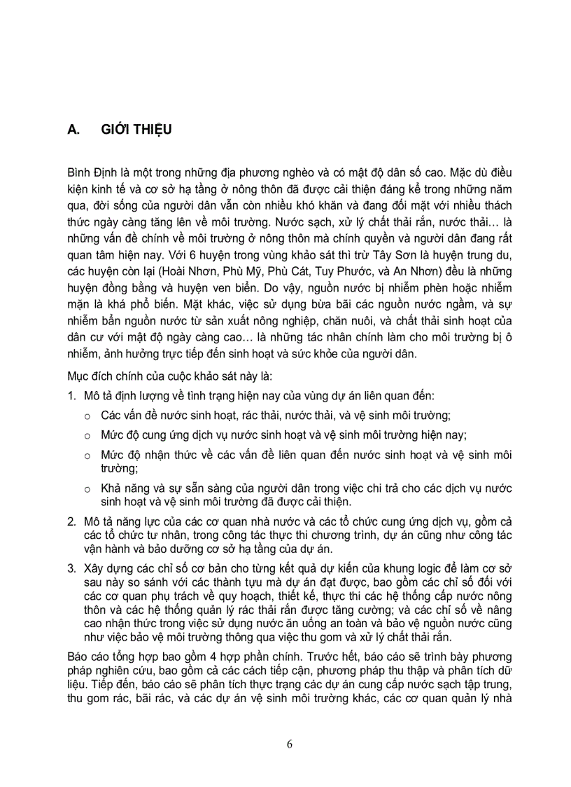 image for page Khảo sát cơ bản về tình hình nước và vệ sinh môi trường tại 6 huyện của tỉnh bình định
