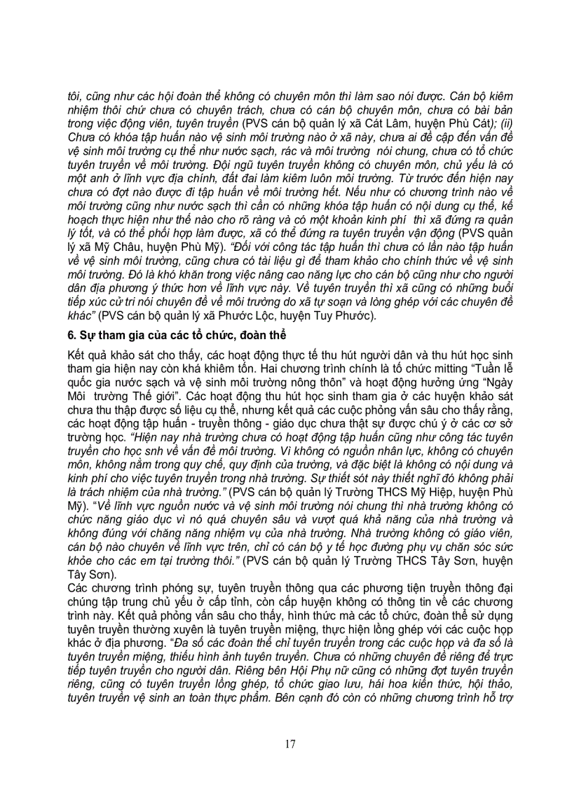 image for page Khảo sát cơ bản về tình hình nước và vệ sinh môi trường tại 6 huyện của tỉnh bình định