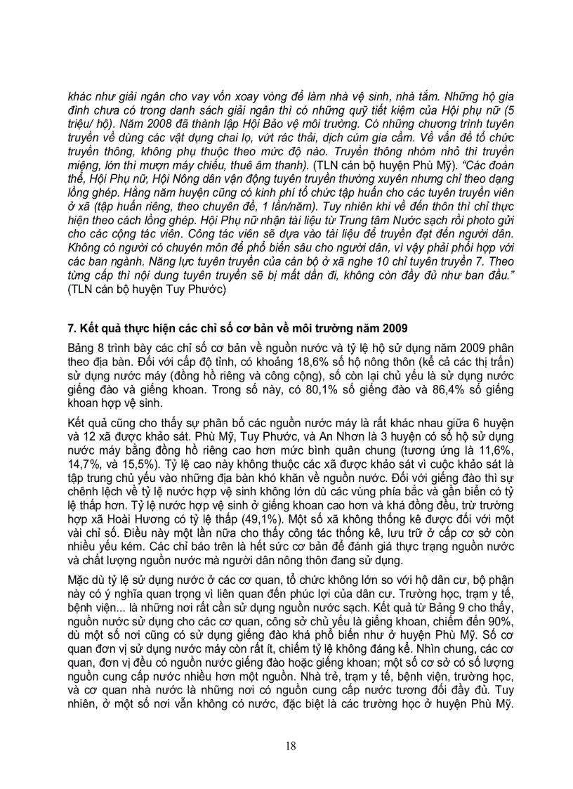 image for page Khảo sát cơ bản về tình hình nước và vệ sinh môi trường tại 6 huyện của tỉnh bình định