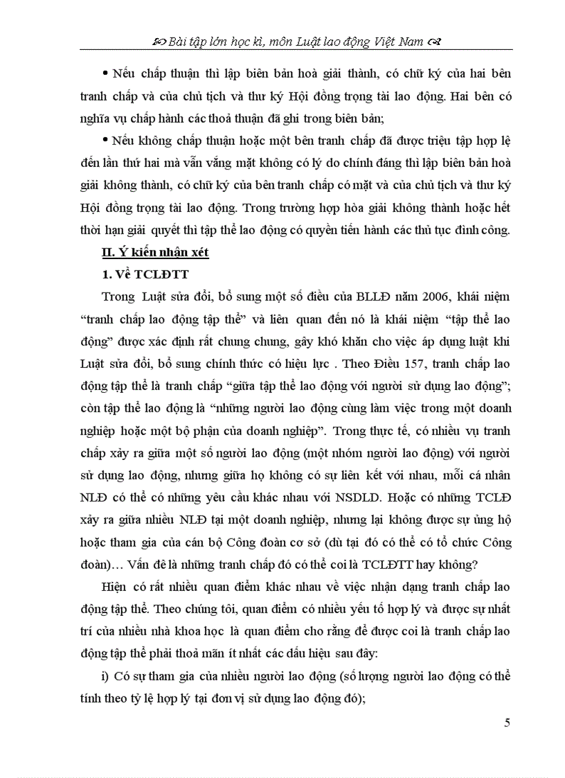 image for page Bài tập học kỳ Luật Lao động đề 1 Nêu ý kiến cá nhân về các quy định của Bộ luật lao động Việt Nam hiện hành về tranh chấp lao động tập thể và giải quyết tranh chấp lao động tập thể