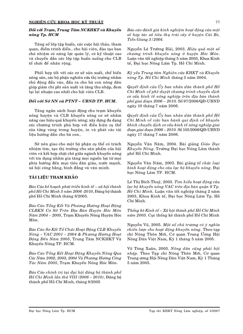 image for page Nghiên cứu đánh giá thực trạng và xây dựng mô hình hoạt động câu lạc bộ khuyến nông của nông dân ở 4 huyện ngoại thành thuộc thành phố hồ chí minh Nhà bè bình chánh củ chi và hóc môn